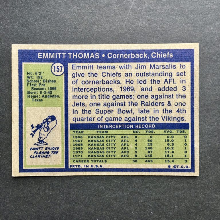 Emmitt Thomas 1972 Topps Rookie Card