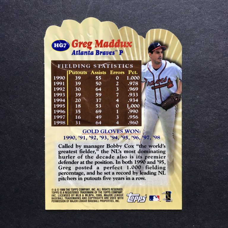 Greg Maddux 1999 Topps Hands of Gold Insert