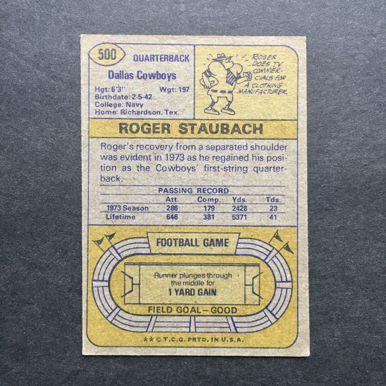 Roger Staubach 1974 Topps Card