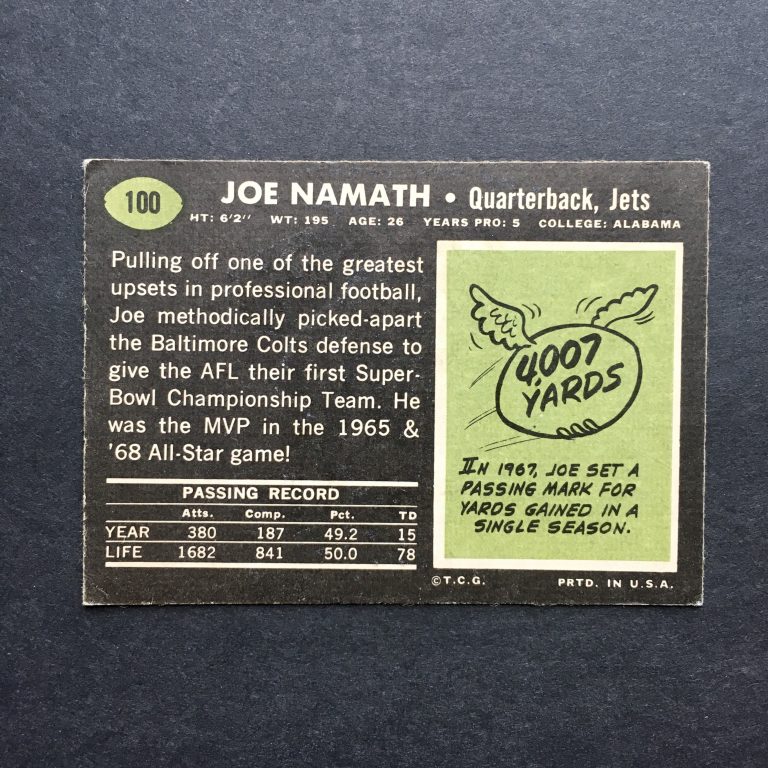 Joe Namath 1969 Topps Card