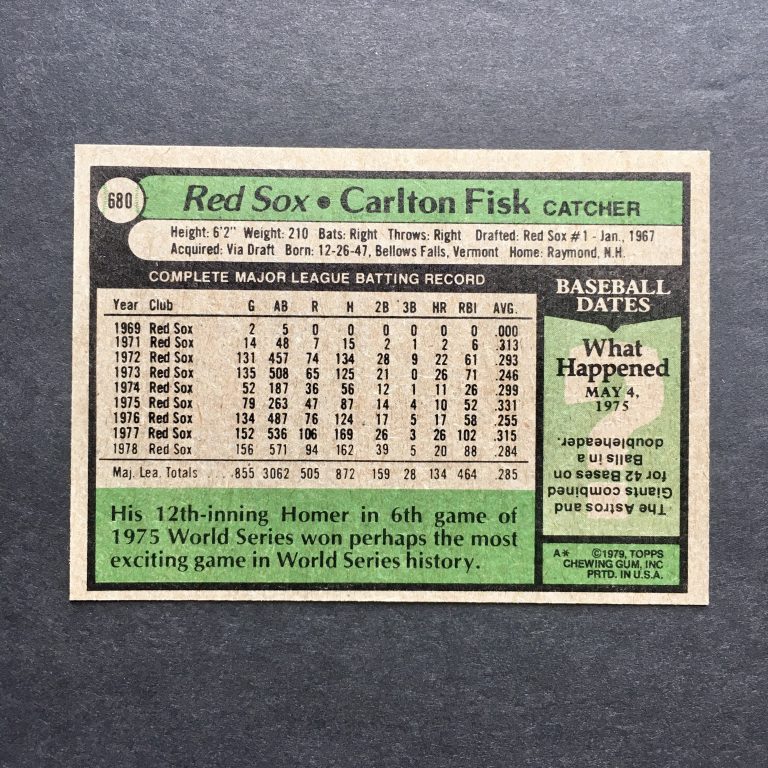 Carlton Fisk 1979 Topps Card