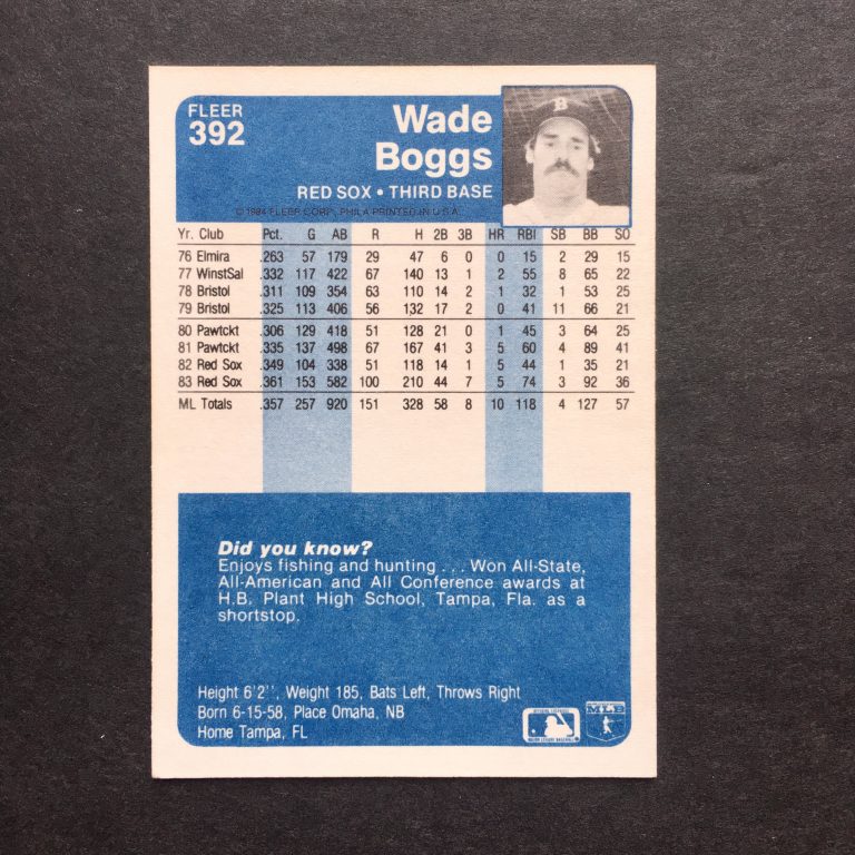 Wade Boggs 1984 Fleer Card