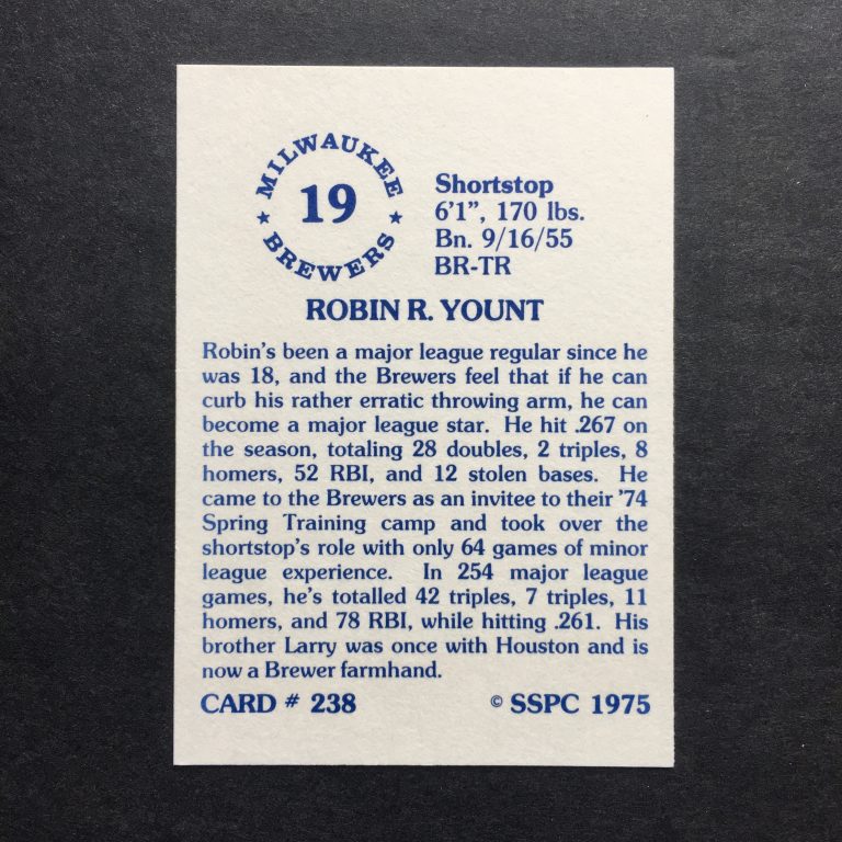 Robin Yount 1975 SSPC Rookie Card