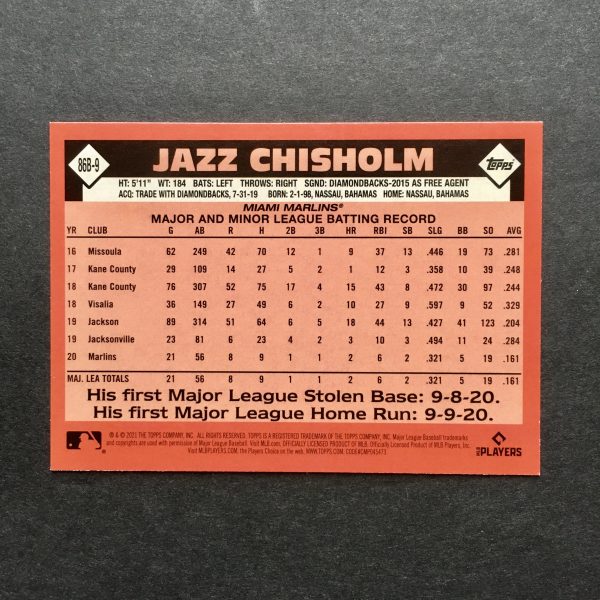 Jazz Chisholm 2021 Topps 1986 35th Anniversary Rookie