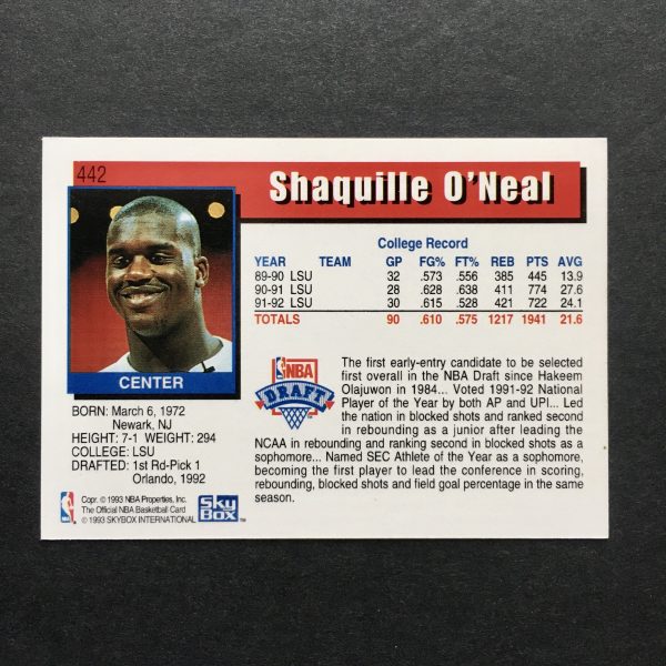 Shaquille O’Neal 1992-93 Hoops Rookie Card