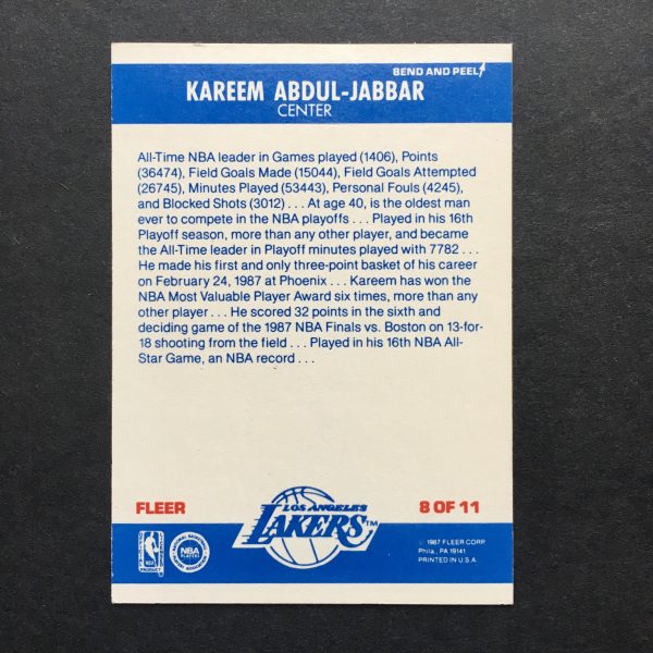 Kareem Abdul-Jabbar 1987-88 Fleer Sticker Card