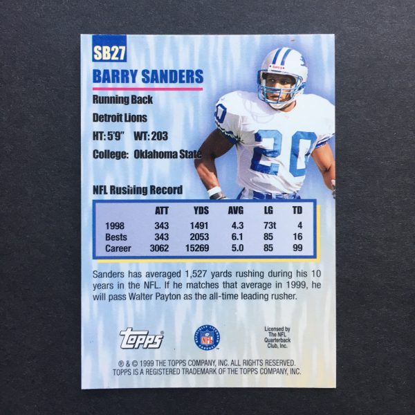 Barry Sanders 1999 Topps Season's Best Insert