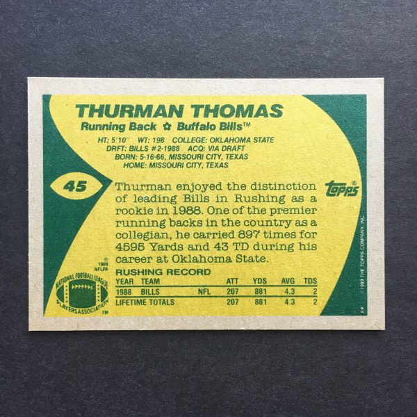 Thurman Thomas 1989 Topps Rookie Card