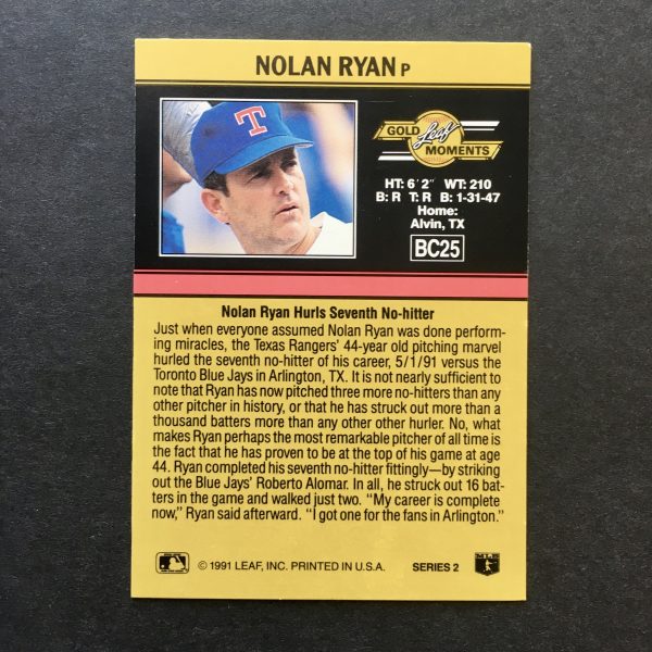 Nolan Ryan 1991 Leaf Gold Moments Insert Card