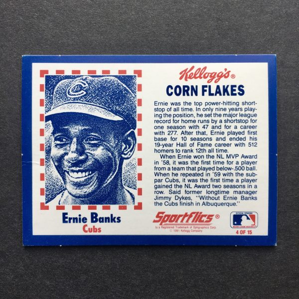 Ernie Banks 1991 Kellogg's Corn Flakes Baseball Greats Card