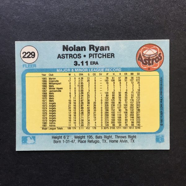 Nolan Ryan 1982 Fleer Card