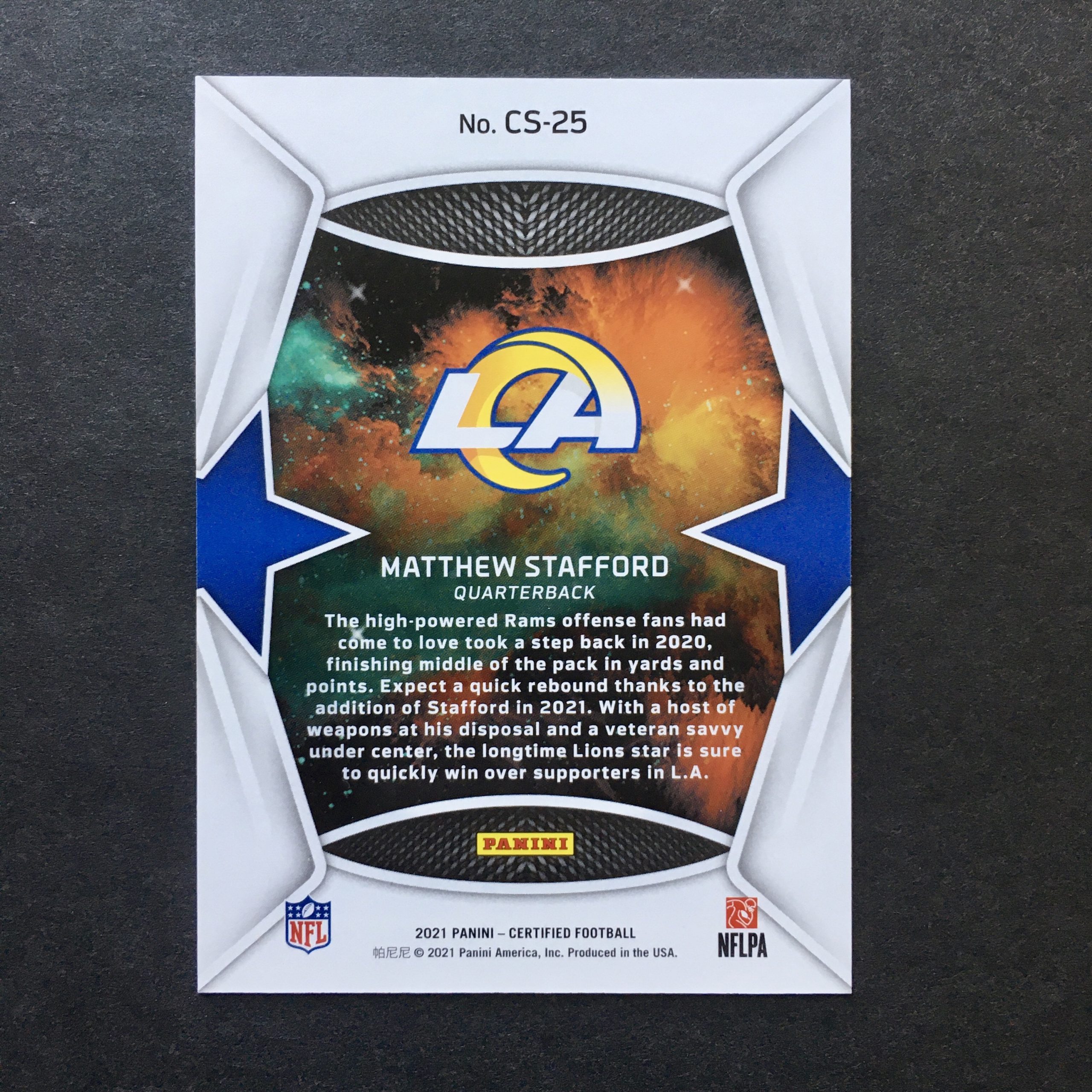 Matthew Stafford 2021 Certified Stars Orange /149 – SLAM Sports Cards