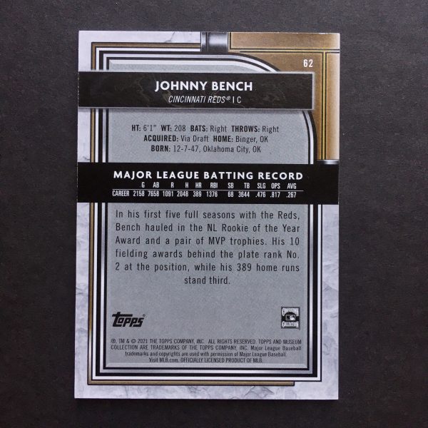 Johnny Bench 2021 Topps Museum Collection Purple Amethyst /99