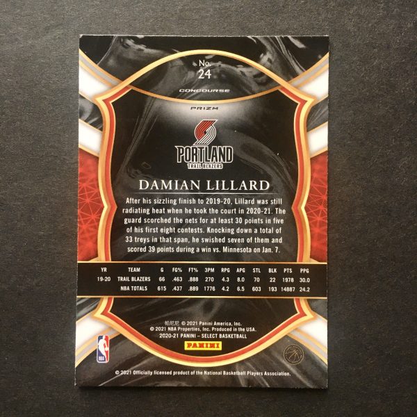 Damian Lillard 2020-21 Select Concourse Red White Orange Flash Prizm