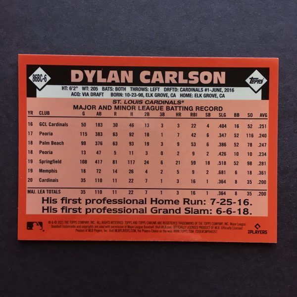 Dylan Carlson 2021 Topps Chrome 1986 35th Anniversary