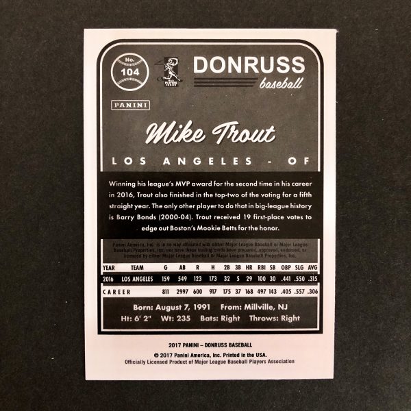 Mike Trout 2017 Donruss Card