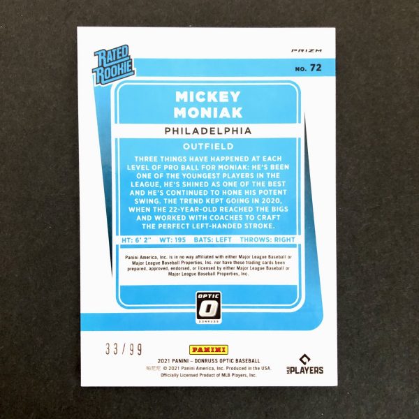 Mickey Moniak 2021 Donruss Optic Blue Pandora Prizm /99