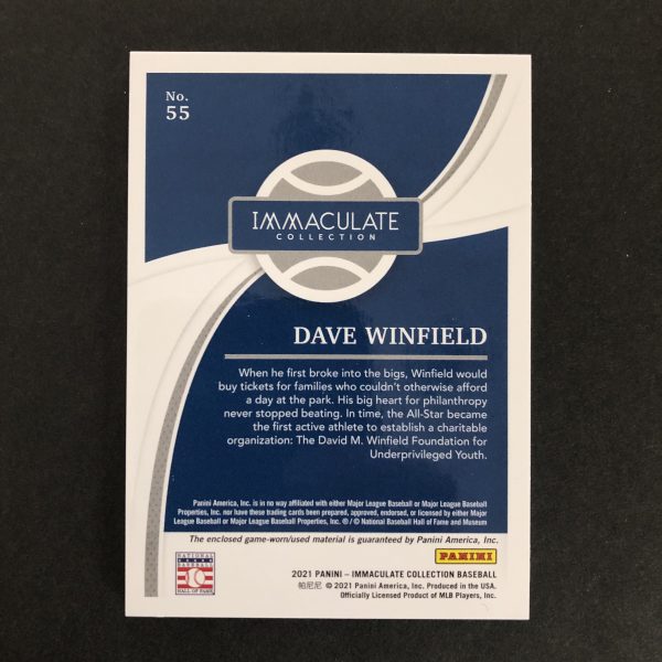 Dave Winfield 2021 Immaculate Jersey Relic Card /10