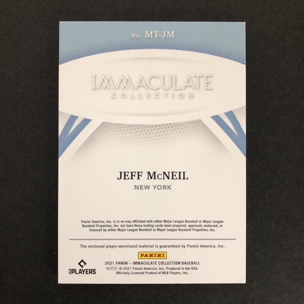 Jeff McNeil 2021 Immaculate Triple Jersey Patch Relic Card /99