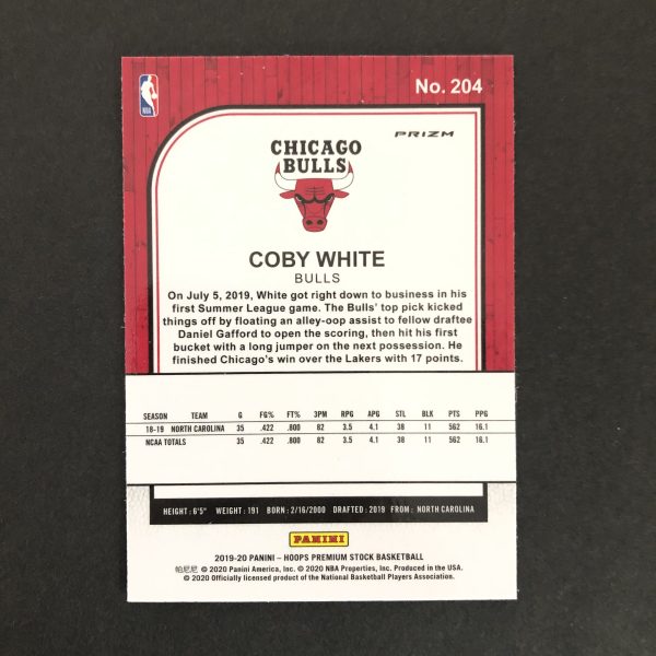 Coby White 2019-20 Hoops Premium Stock Blue Cracked Ice RC