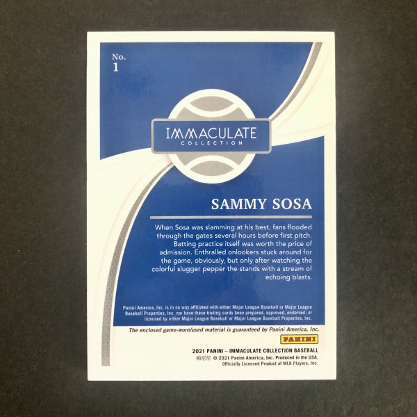 Sammy Sosa 2021 Immaculate Bat Relic Card /10