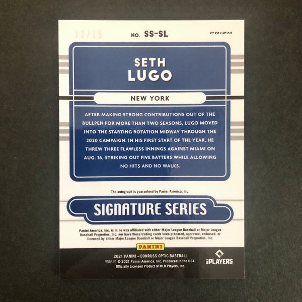 Seth Lugo 2021 Donruss Optic Signature Series Pandora Prizm Auto /15