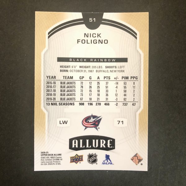 Nick Foligno 2020-21 Upper Deck Allure Black Rainbow