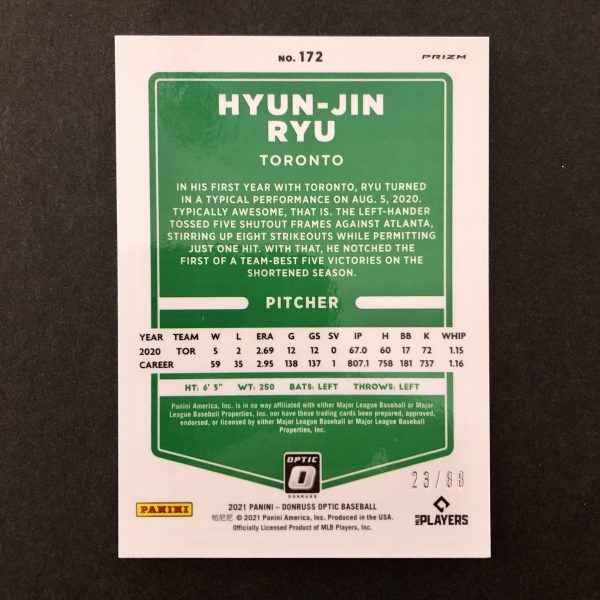 Hyun-Jin Ryu 2021 Donruss Optic Green Dragon /88