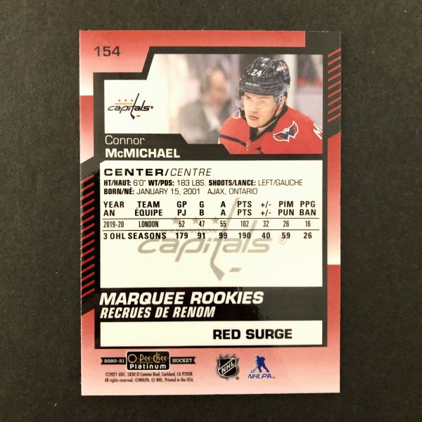 Connor McMichael 2020-21 O-Pee-Chee Platinum Red Surge RC