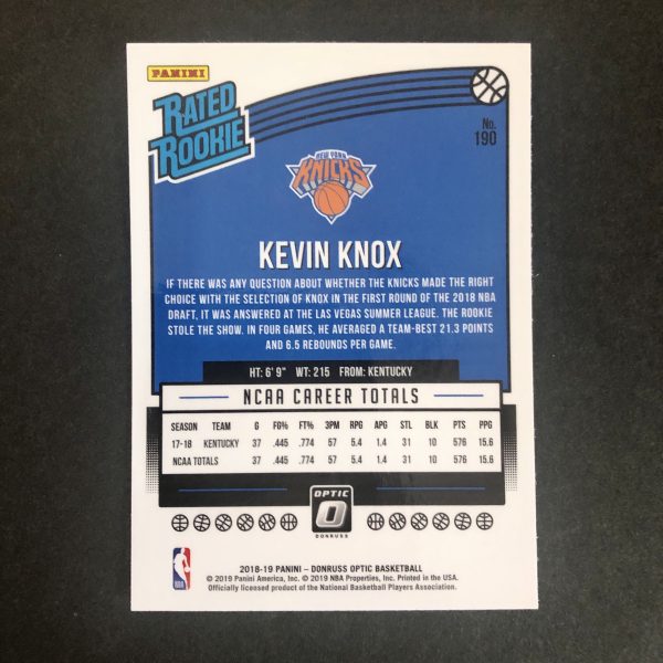 Kevin Knox 2018-19 Donruss Optic Rated Rookie