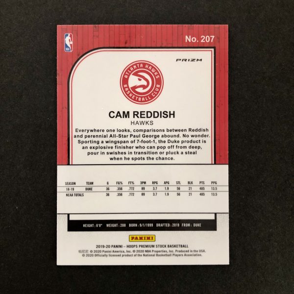 Cam Reddish 2019-20 Hoops Premium Stock Silver Prizm RC