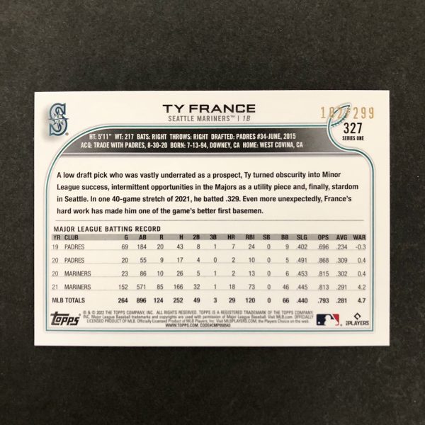 Ty France 2022 Topps Orange Ice Foil /299