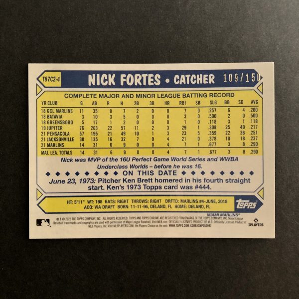 Nick Fortes 2022 Topps Series 2 1987 Blue Mojo RC /150