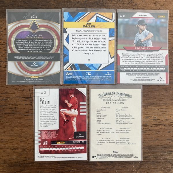 Zac Gallen Lot w/SP Gold Minted & SP Blue Prizm, Pack of 5 Baseball Cards (inv1) - Image 3