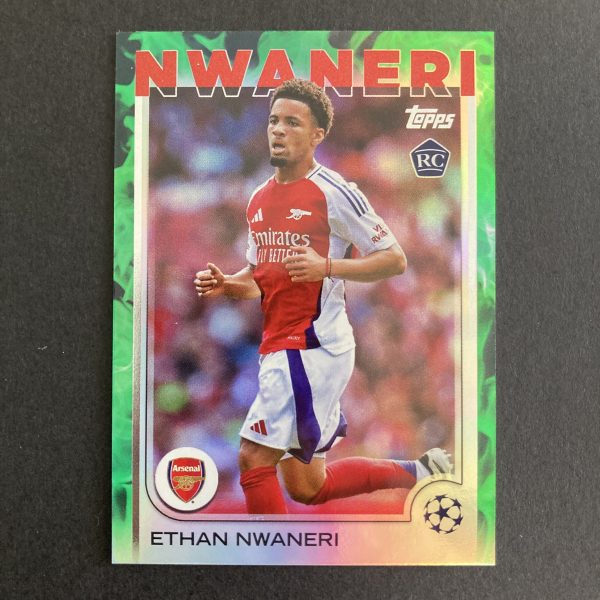 Ethan Nwaneri RC 2024-25 Topps UEFA Club Competitions SP Green Inferno /99 Rookie Card #158