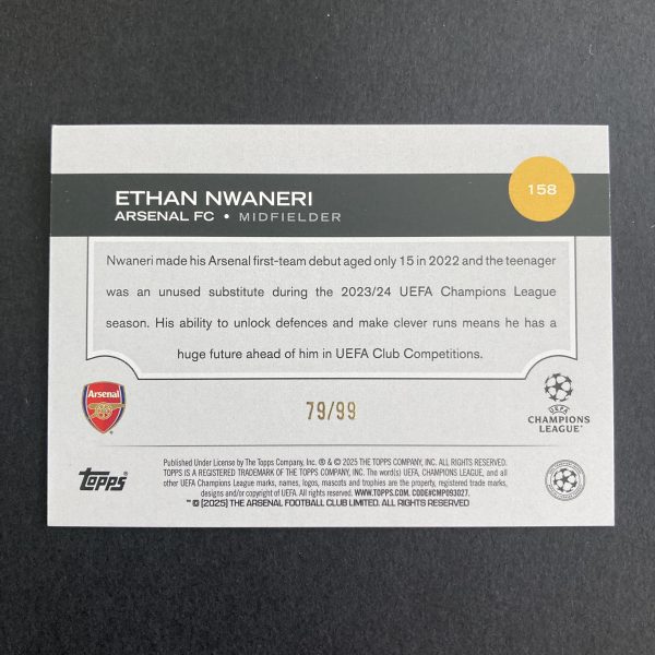 Ethan Nwaneri RC 2024-25 Topps UEFA Club Competitions SP Green Inferno /99 Rookie Card #158