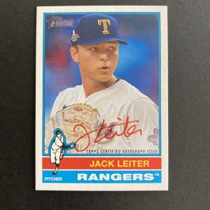 Jack Leiter 2025 Topps Heritage SSP Red Ink (#'ed 45/76) On-Card Autograph Card #JLE