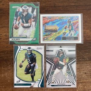 jalen hurts lot of football cards, team color match - instant collection bundle pack