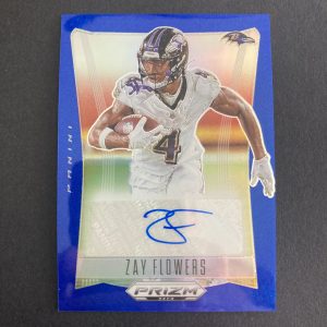 Zay Flowers 2024 Panini Prizm Deca SSP Blue (#'ed 49/49) Auto Insert Card #S-ZFS