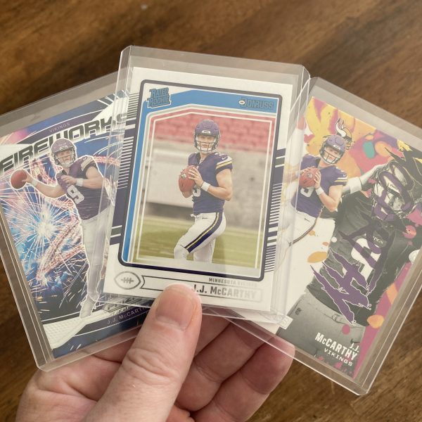 jj mccarthy lot of football cards, rookie rc - instant collection bundle pack
