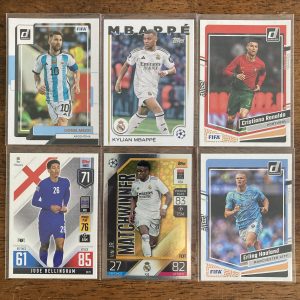 Soccer Stars Collection Lot, Pack of 6 Cards, Messi, Ronaldo, Mbappe, Vini Jr, Haaland, Bellingham