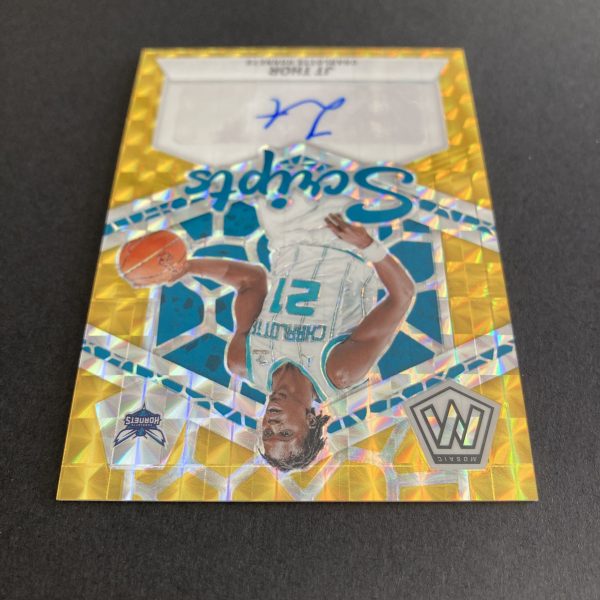 JT Thor 2023-24 Panini Mosaic Scripts SSP Gold Mosaic Prizm auto insert card #MS-JTH, serial numbered 09/10