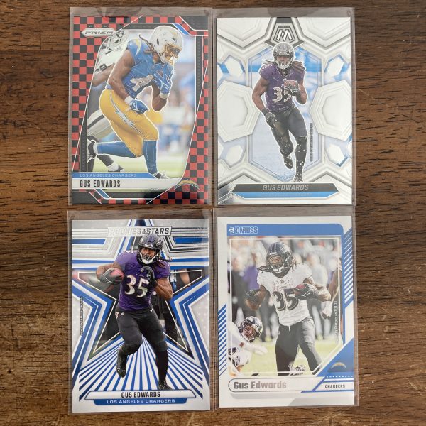 gus edwards lot of football cards - instant collection bundle pack
