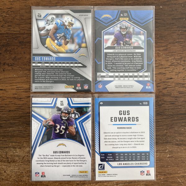 gus edwards lot of football cards - instant collection bundle pack