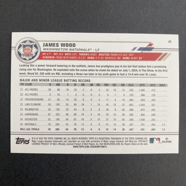 james wood 2025 topps all-star game sp green foil rookie card rc