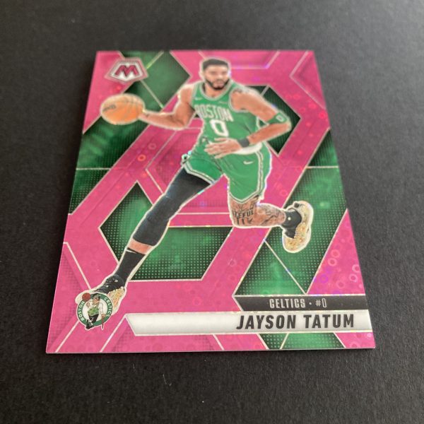 Jayson Tatum 2024-25 Panini Mosaic SSP Fast Break Pink Disco Prizm parallel card #188, serial numbered 19/20
