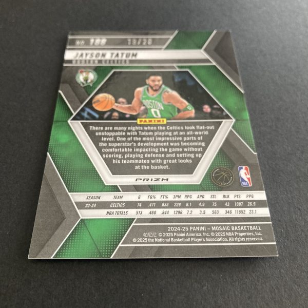 Jayson Tatum 2024-25 Panini Mosaic SSP Fast Break Pink Disco Prizm parallel card #188, serial numbered 19/20