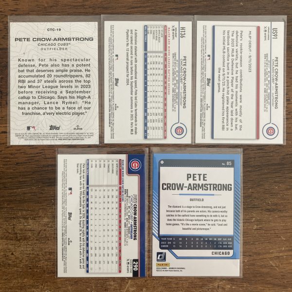 pete crow-armstrong lot of baseball cards, rookie rc - instant collection bundle pack