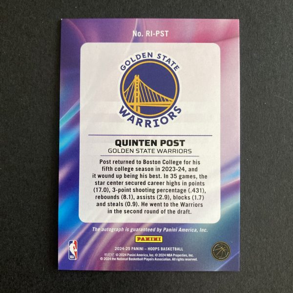 quinten post 2024-25 panini hoops sp rookie ink holofoil autographed insert rookie card