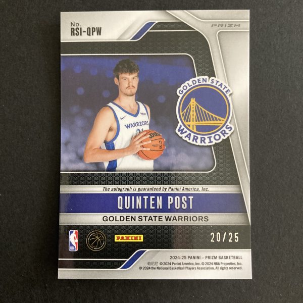 quinten post 2024-25 panini prizm rookie signatures FOTL exclusive SSP blue shimmer prizm (#'ed 20/25) parallel autographed insert rookie card